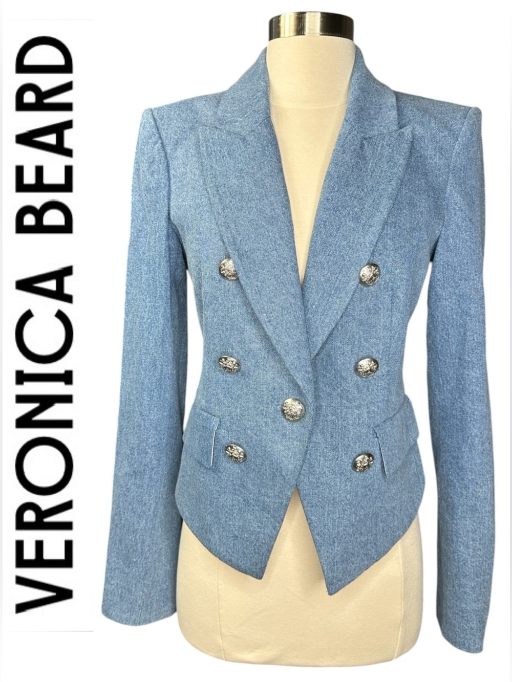VERONICA BEARD Cooke Blazer Light Blue Cotton Denim Double-Breasted Jacket 2 & 6